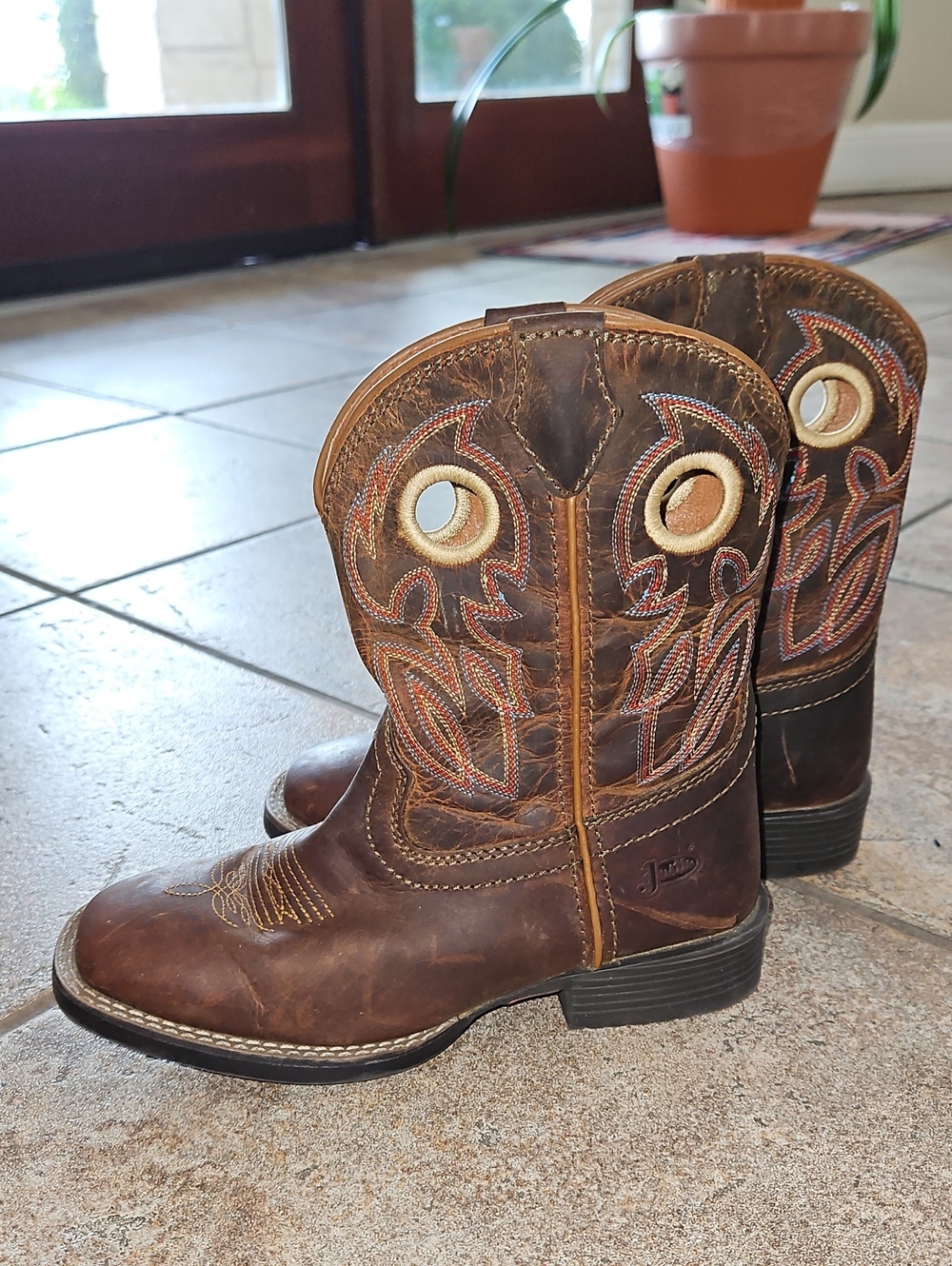 Justin Kids Brown Leather Western Pull-On Boots